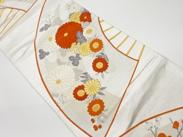 リサイクル　扇に菊模様織出し袋帯